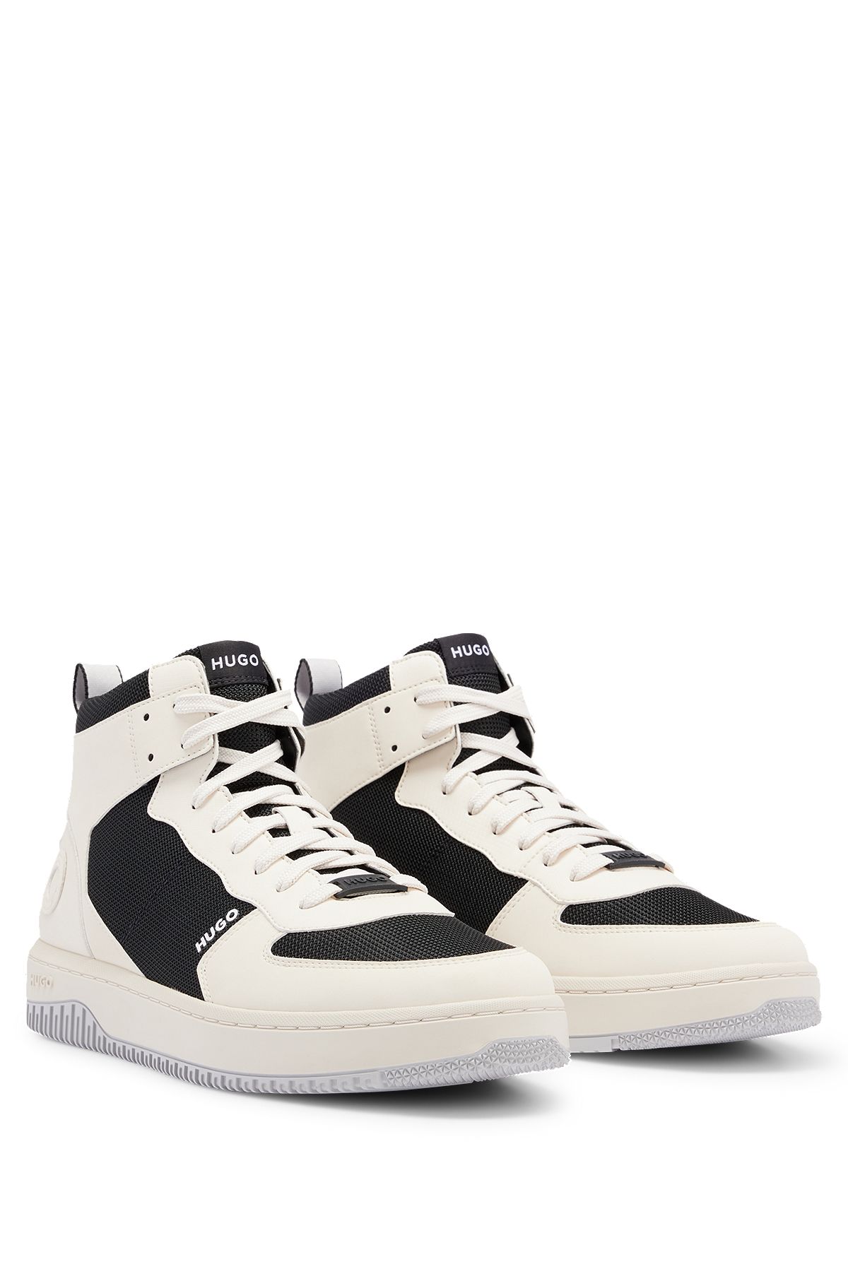 High-top trainers with color-blocking and branding, Light Beige
