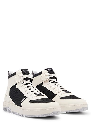 High-top trainers with color-blocking and branding, Light Beige