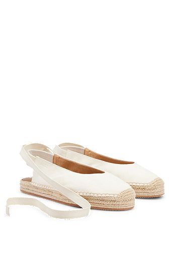 Goat-suede ballerina espadrilles with ankle ties, White
