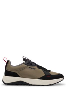 Hugo Mixed-material Trainers With Logo Details In Light Green