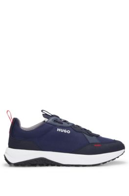 Hugo Mixed-material Trainers With Logo Details In Blue