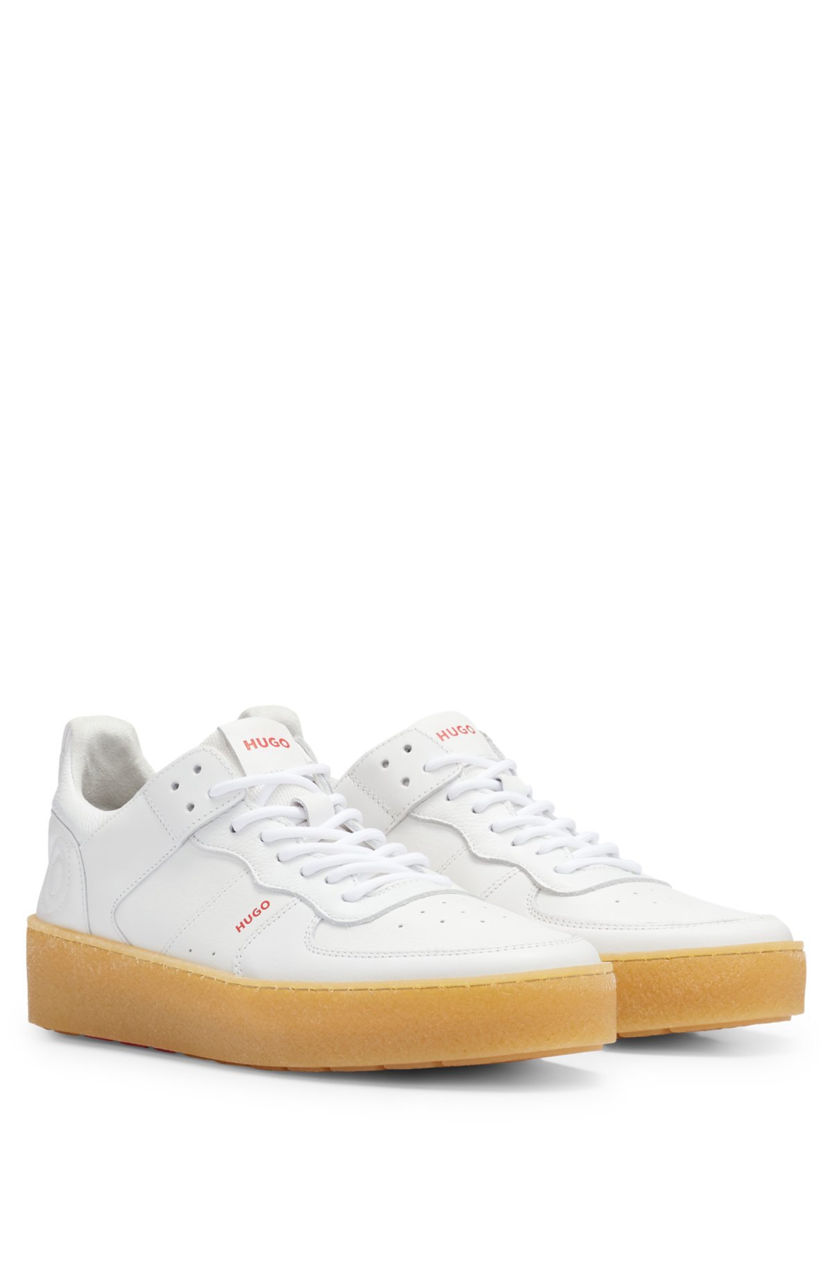 HUGO - Lace-up trainers in nappa leather with backtab logo