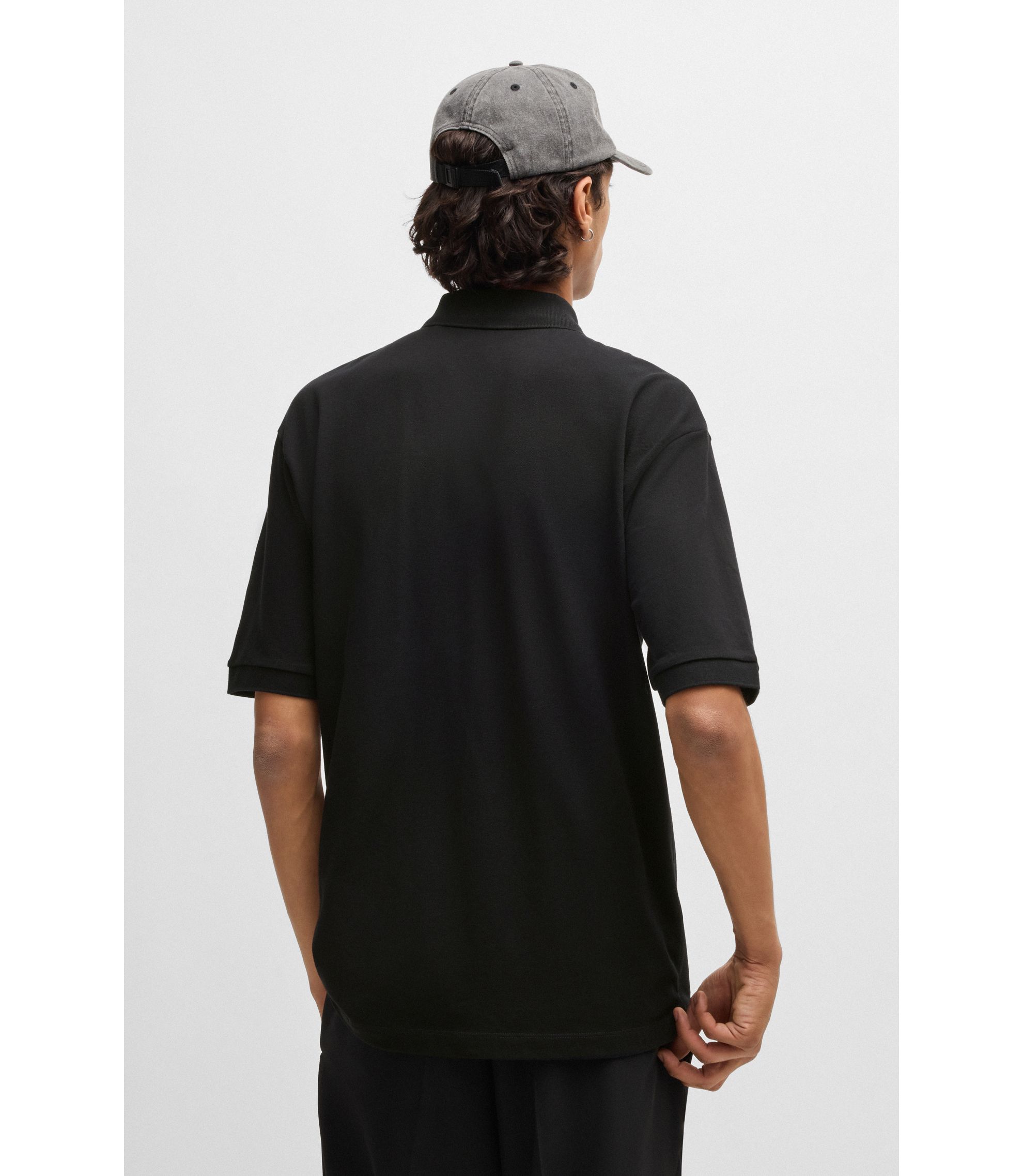 HUGO - Cotton-piqué polo shirt with logo print - Black