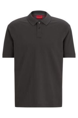 Hugo Cotton-piqu Polo Shirt With Logo Print In Dark Grey