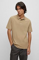 Cotton-piqué polo shirt with a contrast logo, Light Brown