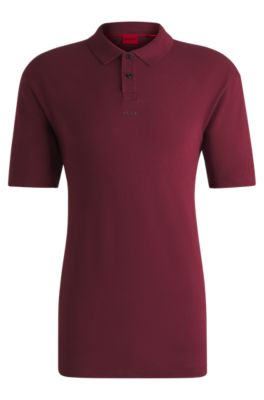 Polo de piqu&eacute; de algod&oacute;n con logo estampado, Rosa oscuro
