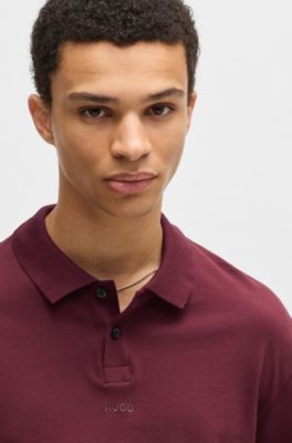 Polo de piqu&eacute; de algod&oacute;n con logo estampado, Rosa oscuro
