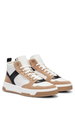 Shop Hugo Boss High-top Trainers In Leather With Logo Details In Light Brown