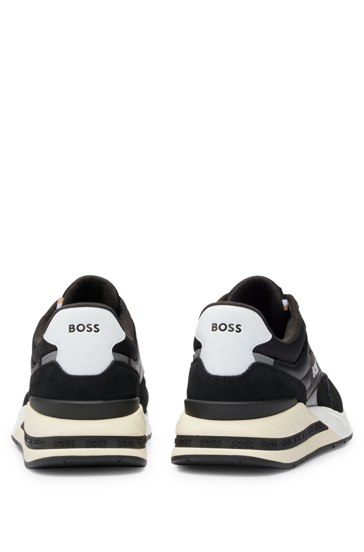 BOSS - Mixed-material lace-up trainers suede trims
