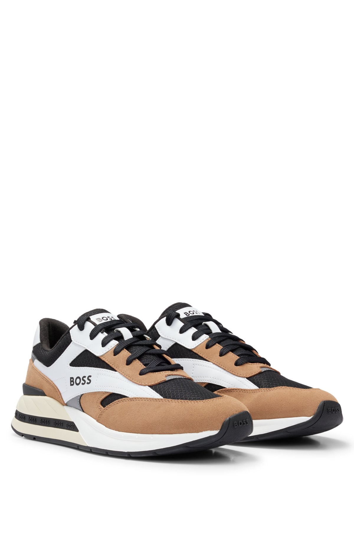 binnenvallen Meander Bezit BOSS - Mixed-material lace-up trainers with suede trims