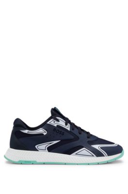 Hugo Boss Mixed-material Lace-up Trainers With Tonal Branding In Light Blue
