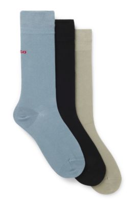 Paquete de tres pares de calcetines de largo est&aacute;ndar con logos, Celeste