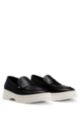 Leather loafers with chunky sole and signature-stripe trim, Black