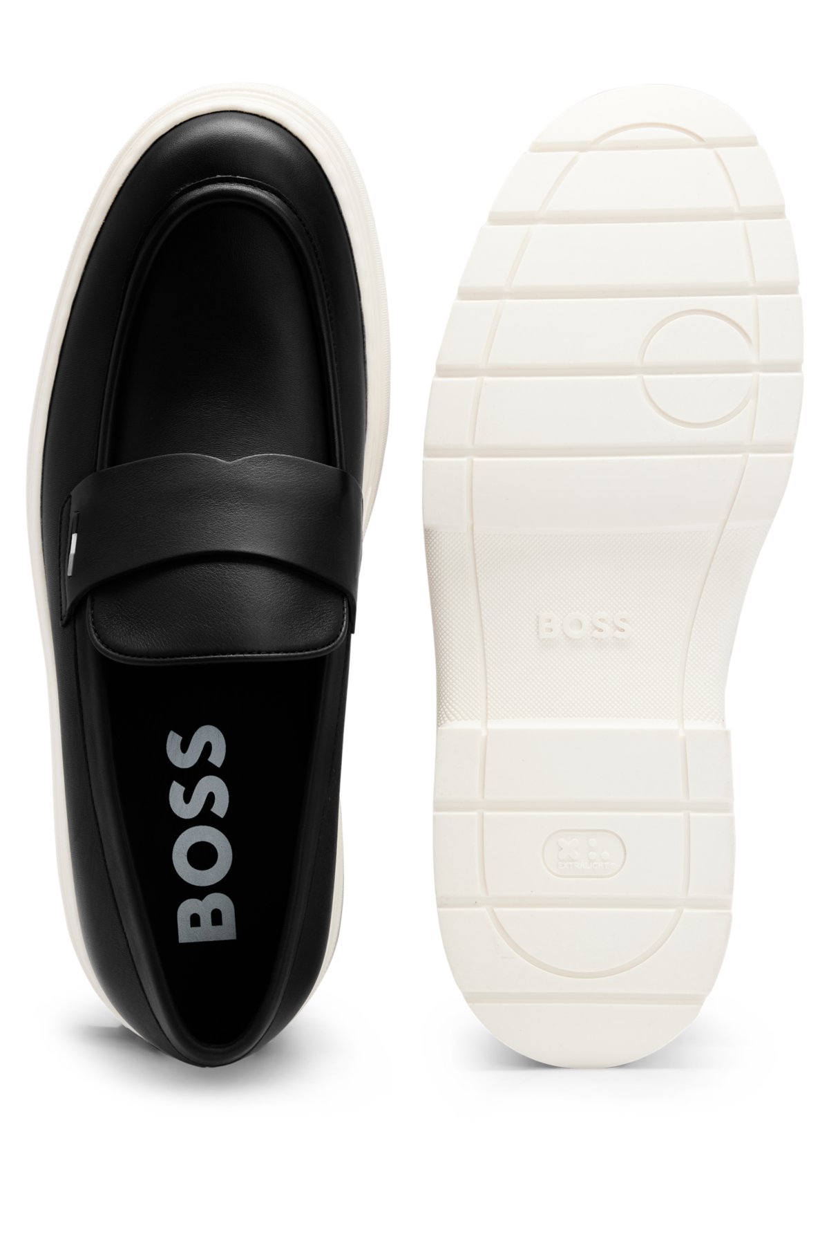 BOSS Leather loafers with chunky sole and signature-stripe trim