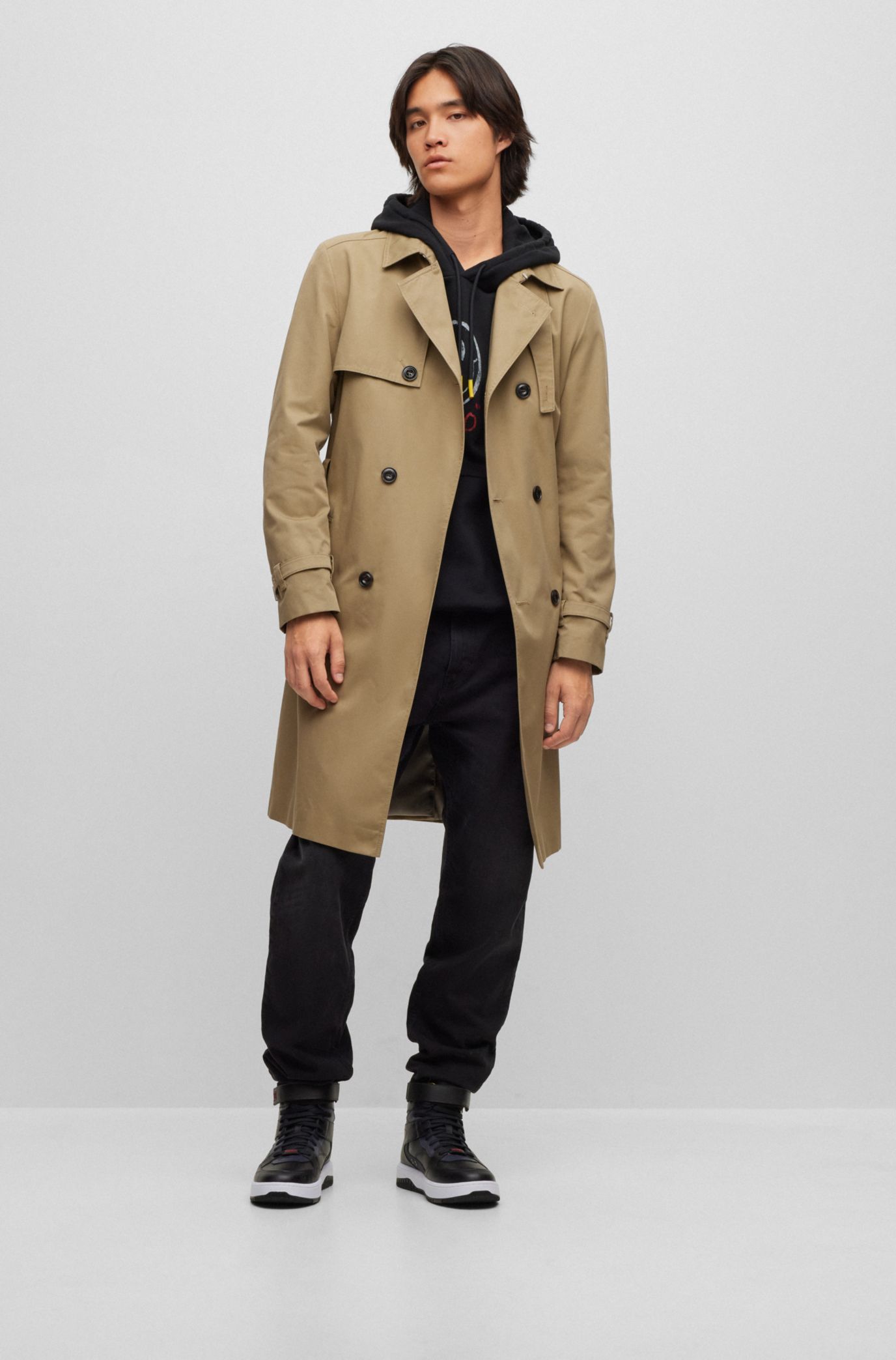 HUGO - Water-repellent trench coat with belted closure