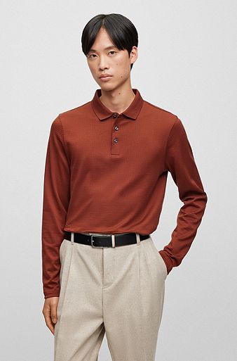 Slim-fit polo shirt in mercerized cotton, Brown