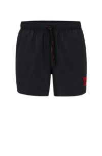 Quick-drying swim shorts in recycled material with logo, Black