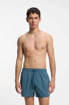 Quick-drying swim shorts in recycled material with logo, Turquoise