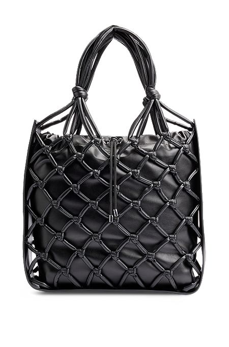 Faux-leather tote bag with knotted details, Black