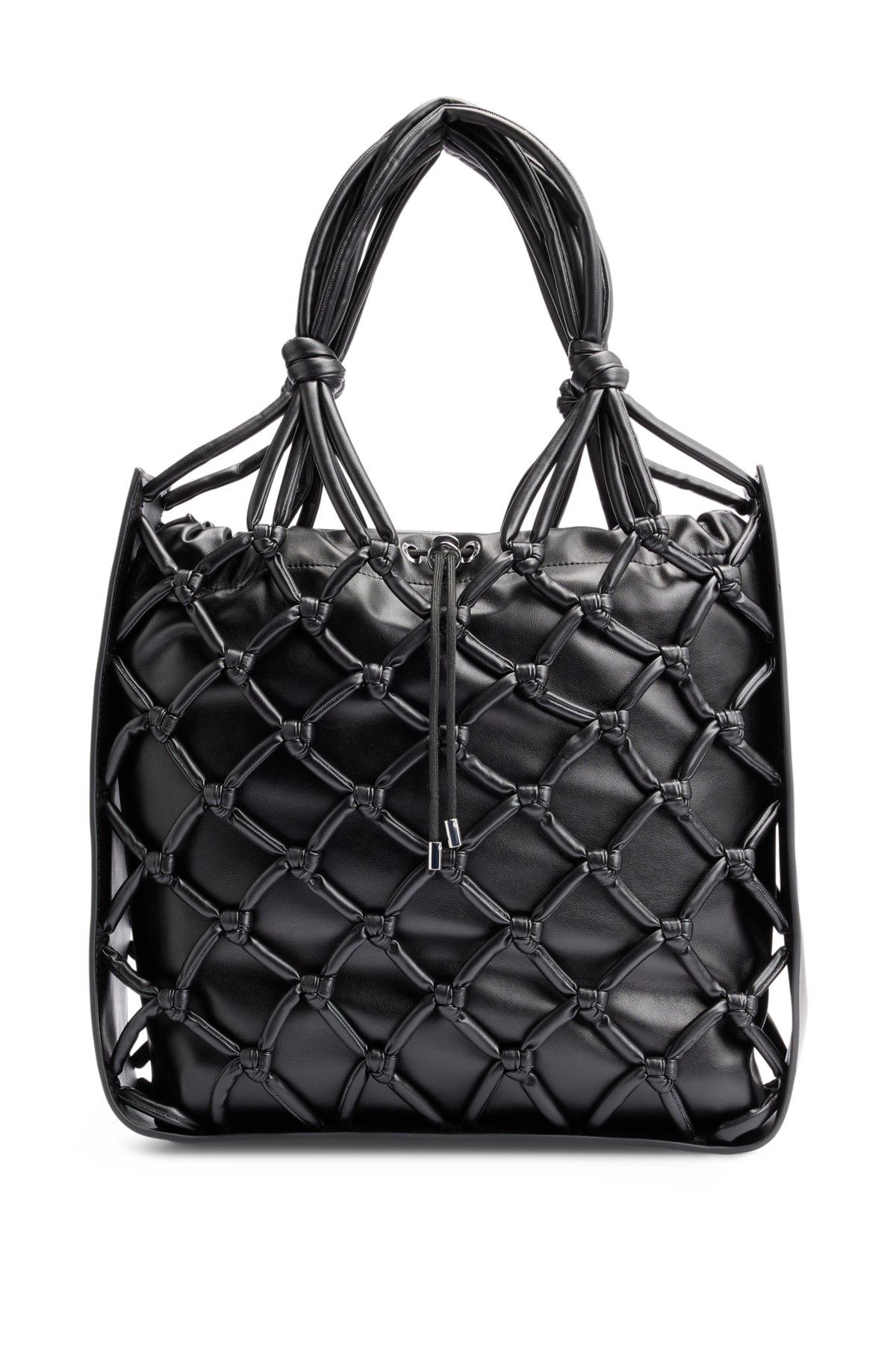 Women's Faux-Leather Tote Bag with Knotted Details - Black - Black