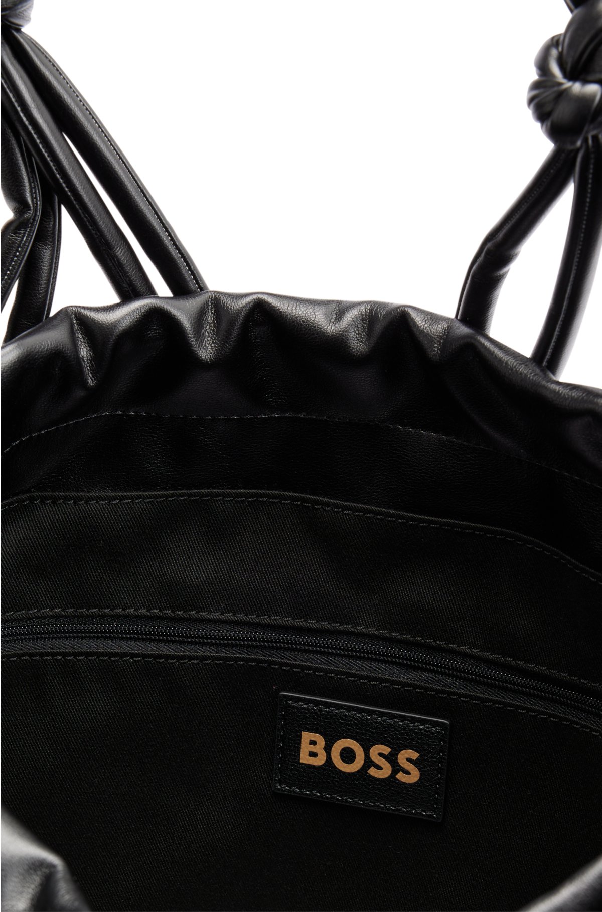 Black Leather-Look Embossed Logo Tote Bag