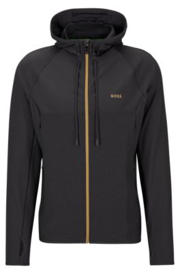 BOSS Active stretch zip up hoodie with decorative reflective pattern