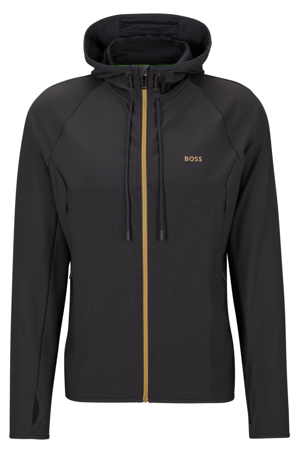 BOSS - Active-stretch zip-up hoodie with decorative reflective pattern