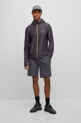 BOSS - Active-stretch zip-up hoodie with decorative reflective pattern 