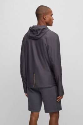 BOSS - Active-stretch zip-up hoodie with decorative reflective pattern 