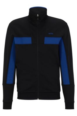 BOSS - Cotton-blend zip-up sweatshirt with tape trims