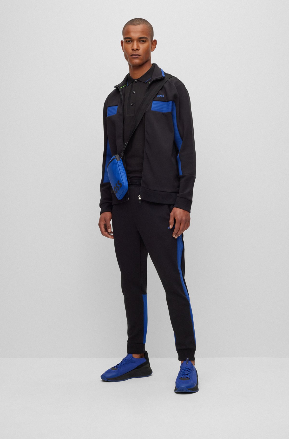 BOSS - Cotton-blend zip-up sweatshirt with tape trims - Black BOSS - Cotton-blend zip-up sweatshirt with tape trims - Black