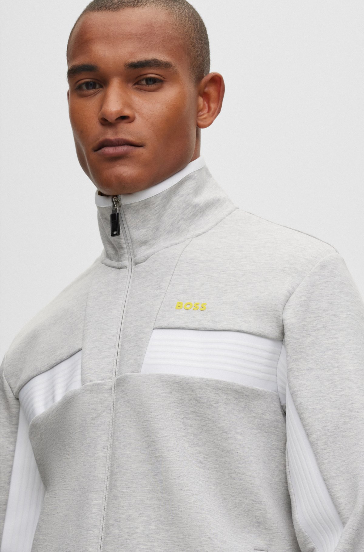 BOSS - Cotton-blend zip-up sweatshirt with tape trims