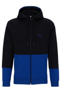 Cotton-blend zip-up hoodie with embroidered logo, Black