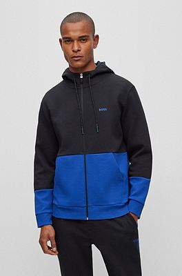 BOSS - Cotton-blend zip-up hoodie with advanced stretch