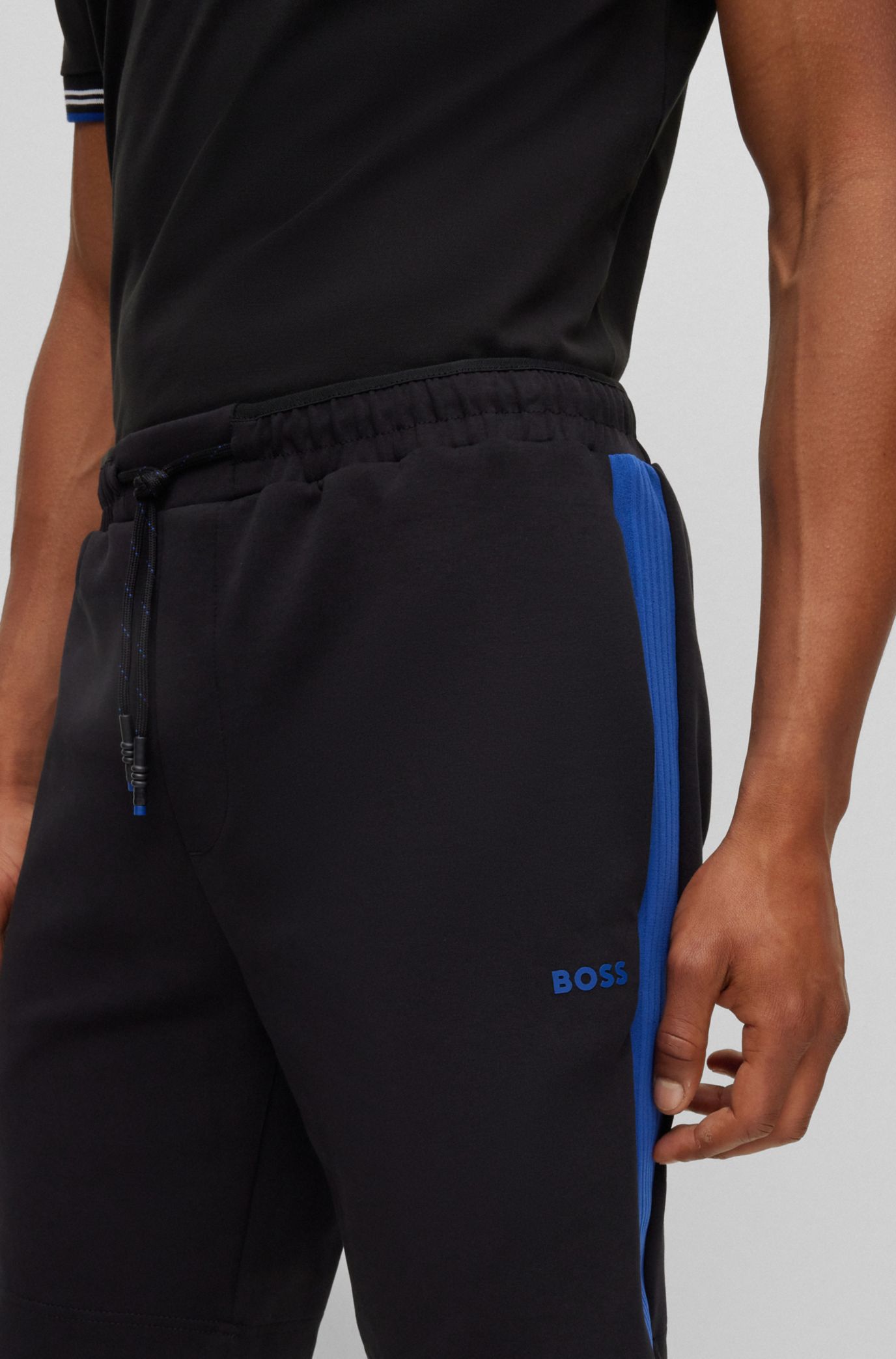 BOSS Stretch cotton blend shorts with tape trims