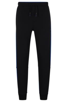 Shop Hugo Boss Cotton-blend Tracksuit Bottoms With Side-stripe Tape In Black