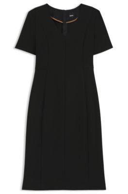 Robe en tissu stretch &agrave; col&nbsp;V, Noir