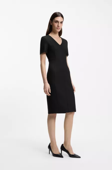 Stretch dress with V neckline