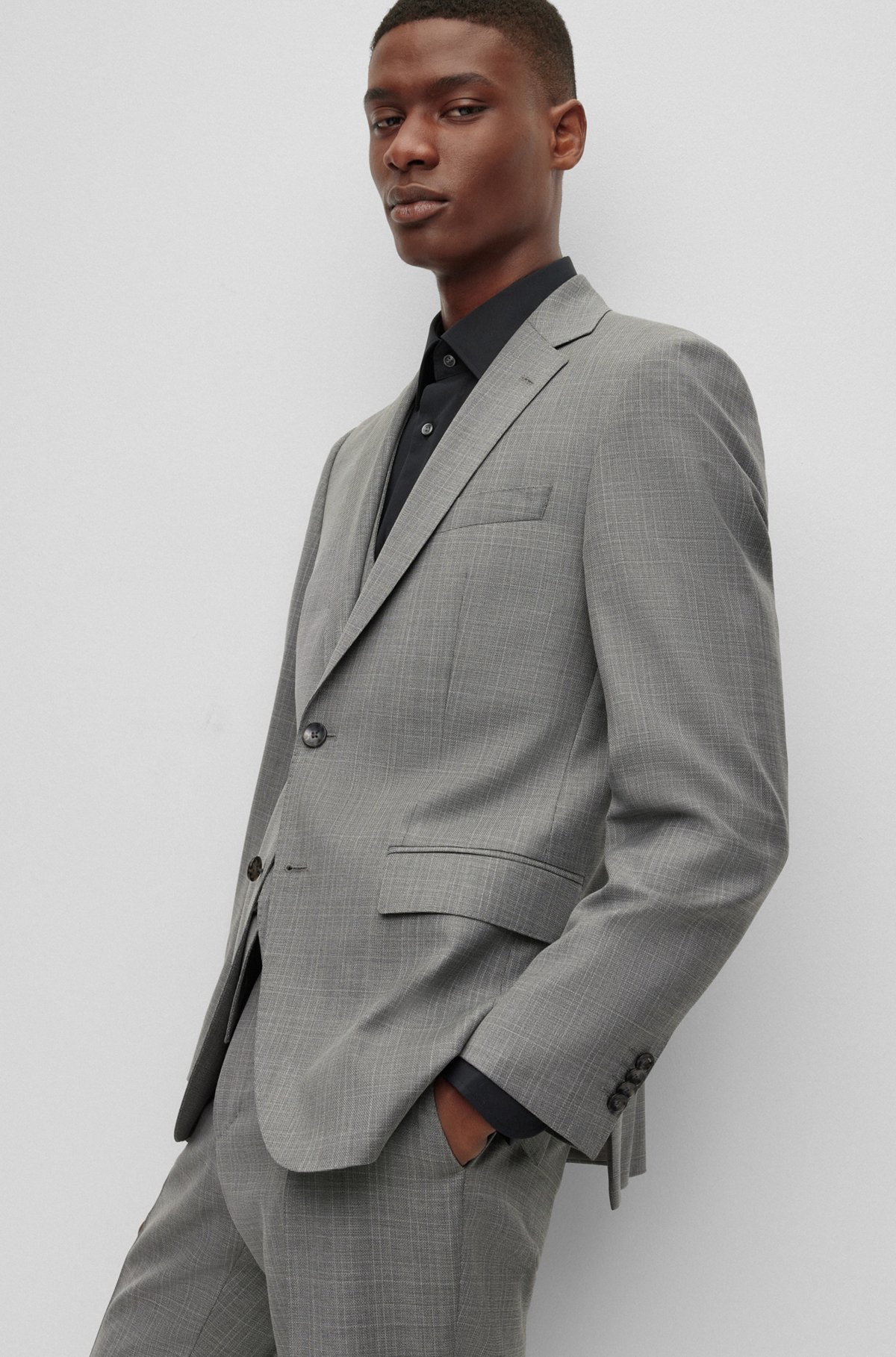 BOSS - Regular-fit three-piece suit in virgin-wool serge BOSS - Regular-fit three-piece suit in virgin-wool serge