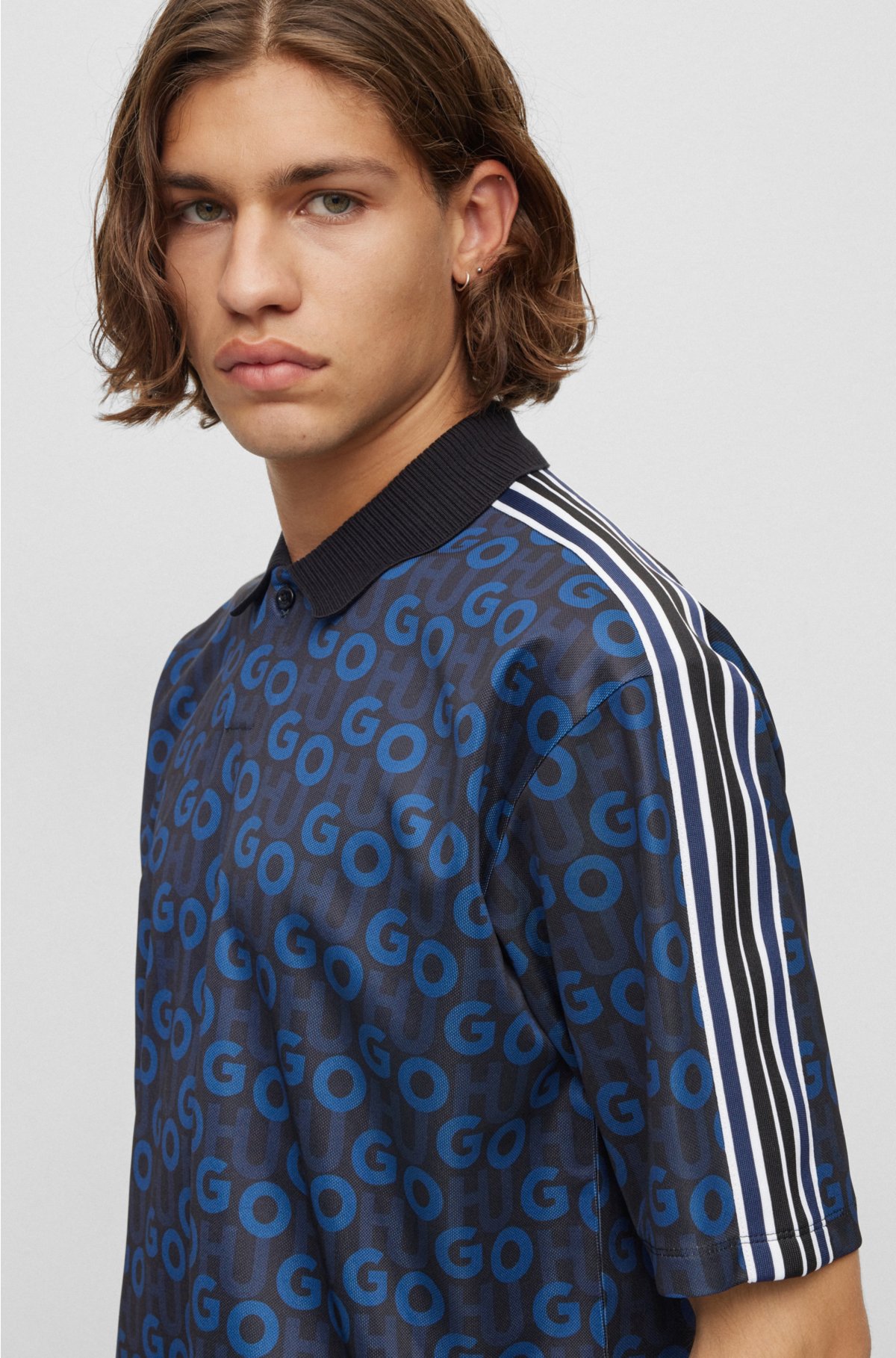 HUGO - Relaxed-fit polo shirt with printed monograms