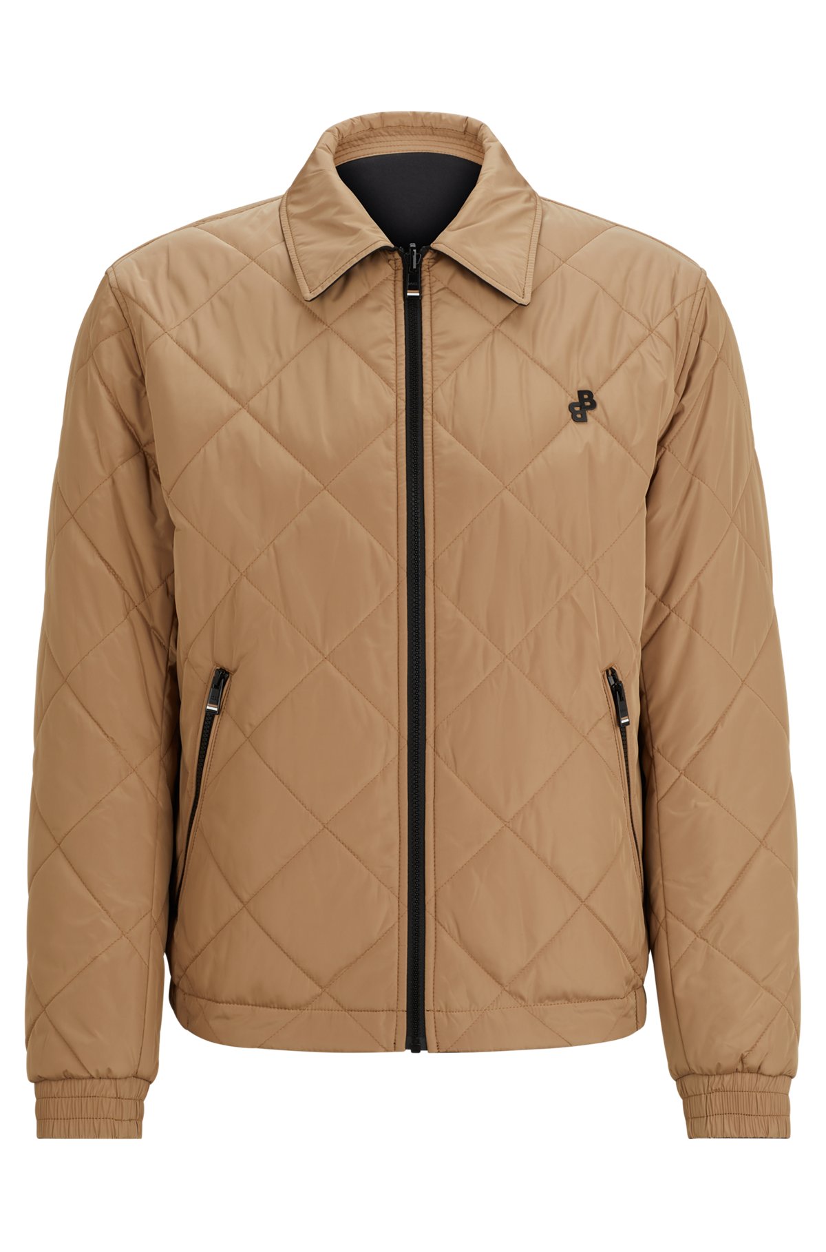Hugo Boss Water-Repellent Reversible Quilted Jacket with Monogram Trim- Beige | Men's Casual Jackets Size 42r
