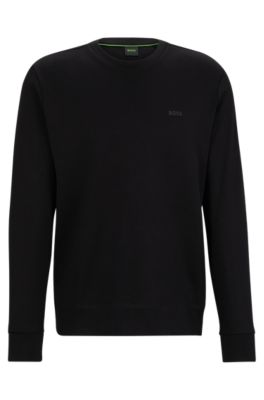 Hugo Boss Interlock-cotton Sweatshirt With Logo Detail And Crew Neckline In Black