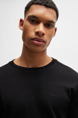 Interlock-cotton sweatshirt with logo detail and crew neckline, Black