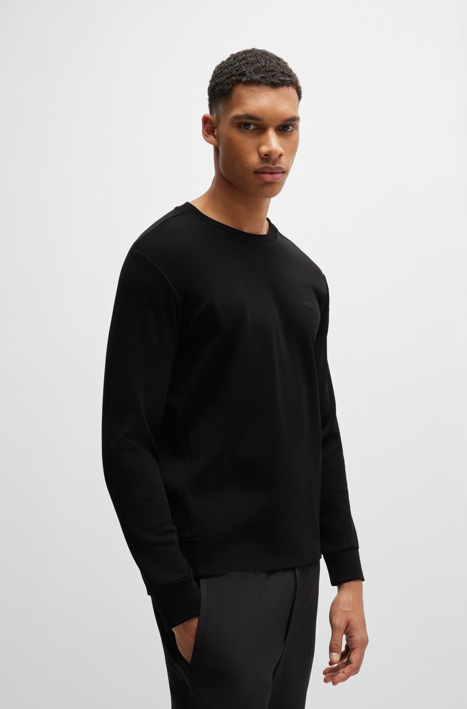 Interlock-cotton sweatshirt with logo detail and crew neckline