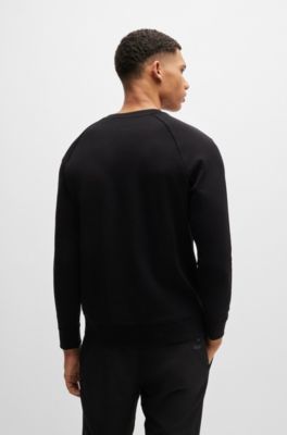 Interlock-cotton sweatshirt with logo detail and crew neckline, Black
