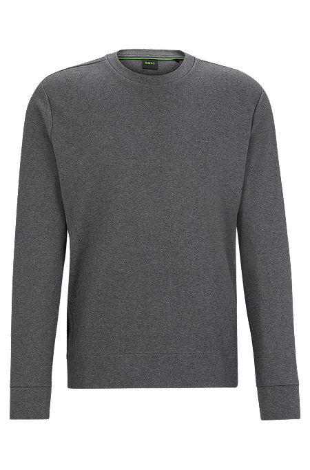 Interlock-cotton sweatshirt with logo detail and crew neckline, Grey
