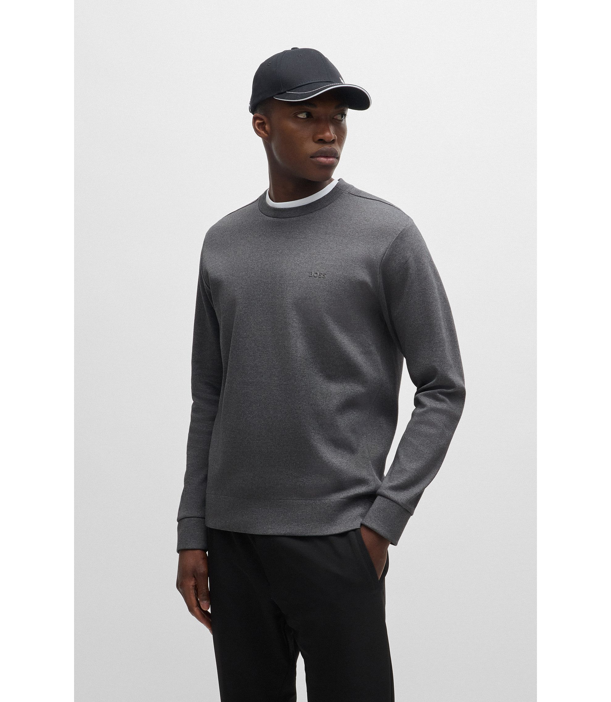 BOSS - Interlock-cotton sweatshirt with logo detail and crew BOSS - Interlock-cotton sweatshirt with logo detail and crew