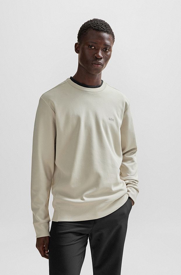 Interlock-cotton sweatshirt with logo detail and crew neckline, Light Beige