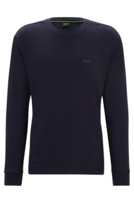 Hugo Boss Interlock-cotton Sweatshirt With Logo Detail And Crew Neckline In Dark Blue