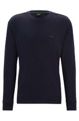 Interlock-cotton sweatshirt with logo detail and crew neckline, Dark Blue